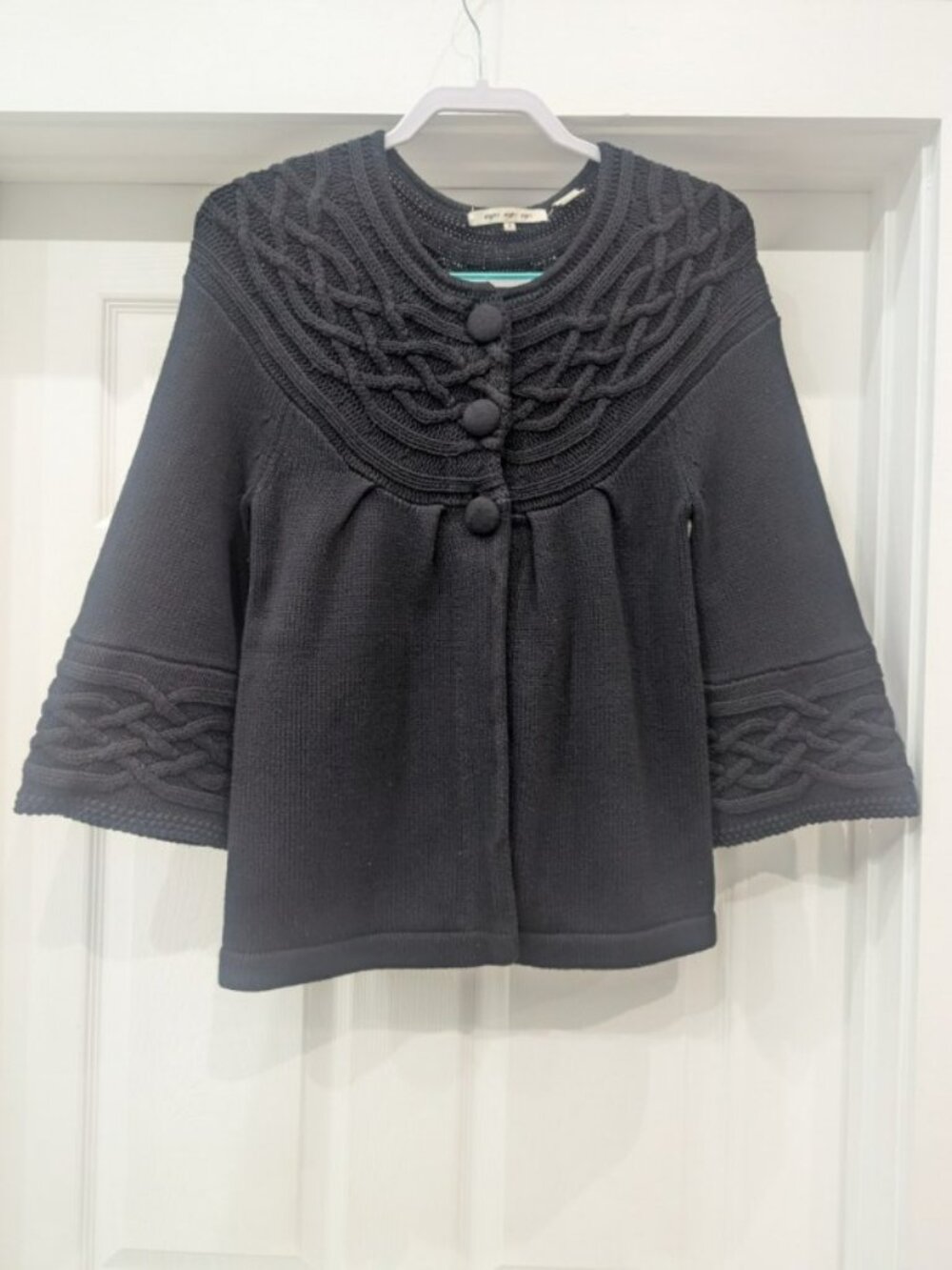 Eight Black Cable Knit Cardigan Sweater Size S – Boho Chic Button Front
